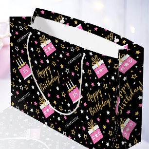 Any Age Happy Birthday Cake Roze Zwart Groot Cadeauzakje