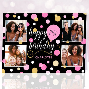 Any Age Happy Birthday Custom Foto Roze Kaart