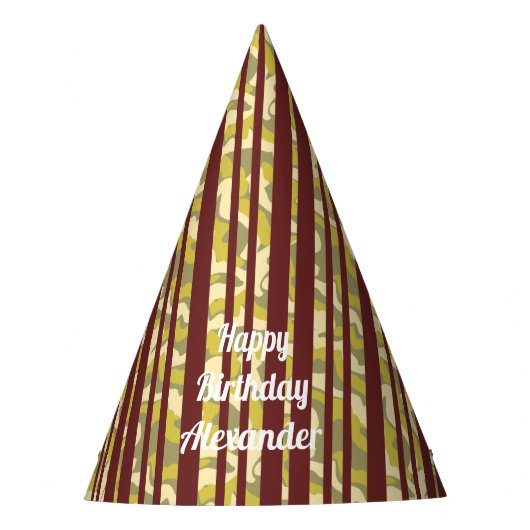 Any Age Happy Birthday Rustic Stripe Pattern Feesthoedjes (Voorkant)