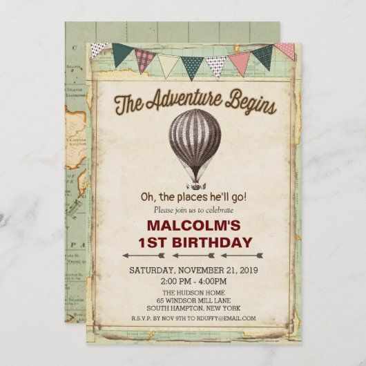 ANY AGE - Hete Luchtballon Verjaardag uitnodiging (Voorkant / Achterkant)