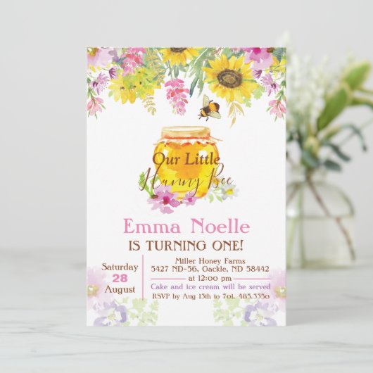 ANY AGE - Honey Bumble Bee Verjaardag uitnodiging (Staand voorkant)