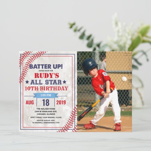 ANY AGE - Honkbal Verjaardag Foto uitnodiging (Staand voorkant)