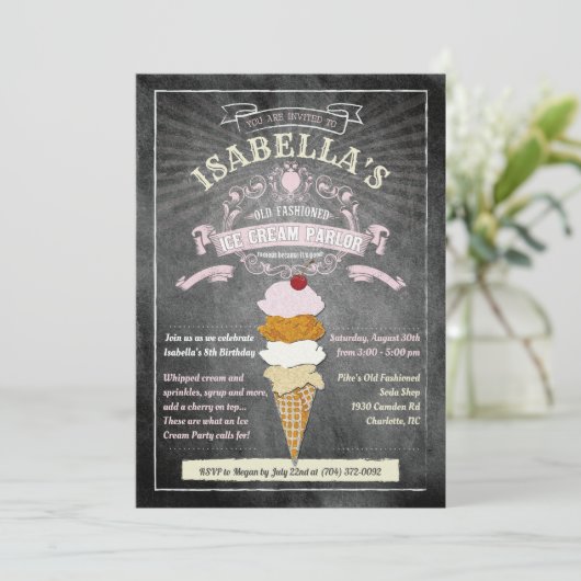 ANY AGE - Ice Cream Parlor Verjaardag uitnodiging (Staand voorkant)