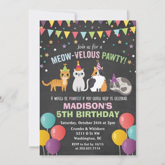 ANY AGE - Kat Kitten Verjaardagskalk Uitnodiging (Voorkant)