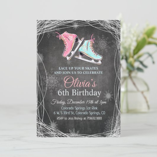 ANY AGE - Krijt Schaatsen Verjaardag uitnodiging (Staand voorkant)