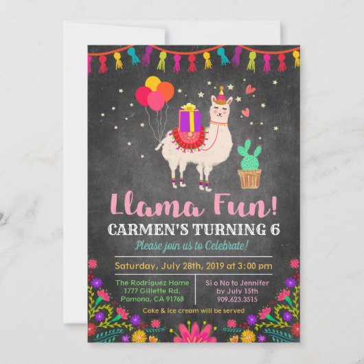 ANY AGE - Llama Bloemen Verjaardag Uitnodiging (Voorkant)