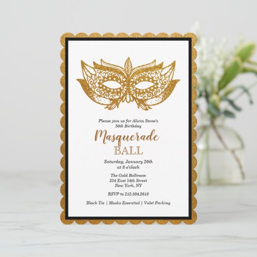 ANY AGE - Masquerade Bal Verjaardag uitnodiging (Staand voorkant)