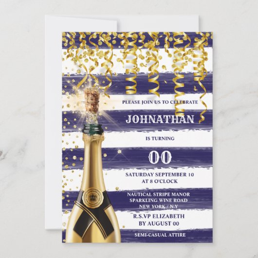 ANY AGE nautische marine wit goud gestreepte bubbe Kaart (Voorkant)