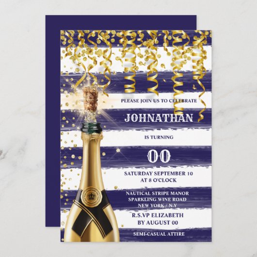 ANY AGE nautische marine wit goud gestreepte bubbe Kaart (Voorkant / Achterkant)