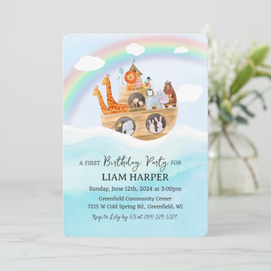 ANY AGE - Noah's Ark verjaardagsuitnodiging Kaart (Staand voorkant)