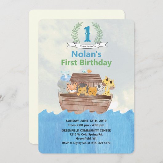 ANY AGE - Noah's Ark verjaardagsuitnodiging Kaart (Voorkant / Achterkant)