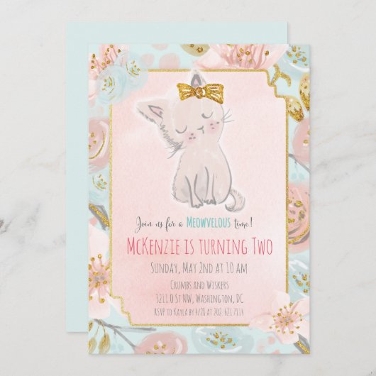 ANY AGE - Schattigee kitten bloemenverjaardagsuitn Kaart (Voorkant / Achterkant)