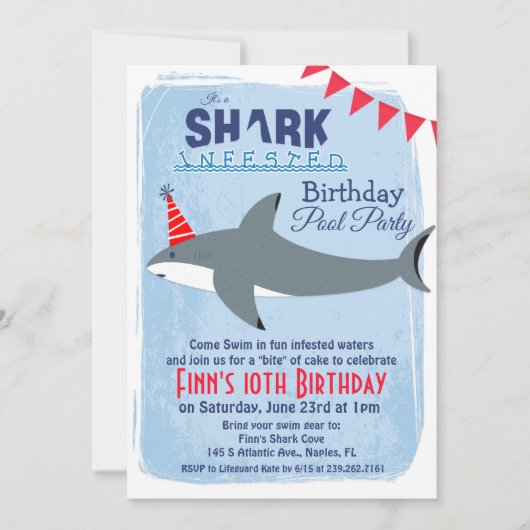 ANY AGE - Shark Pool Party Verjaardag uitnodiging (Voorkant)