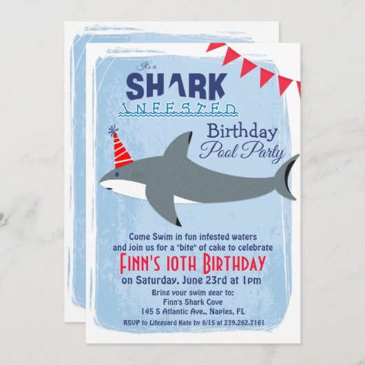 ANY AGE - Shark Pool Party Verjaardag uitnodiging (Voorkant / Achterkant)