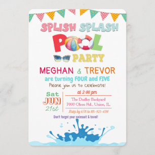 ANY AGE - Splish Splash Dual Pool Party uitnodigin Kaart