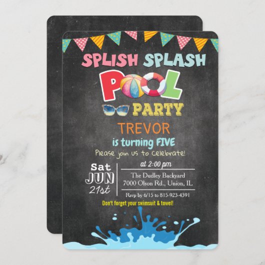 ANY AGE - Splish Splash Pool Party uitnodiging (Voorkant / Achterkant)