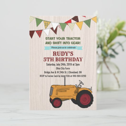 ANY AGE -  Tractor Verjaardagsuitnodiging Kaart (Staand voorkant)