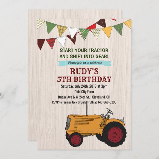 ANY AGE -  Tractor Verjaardagsuitnodiging Kaart (Voorkant / Achterkant)