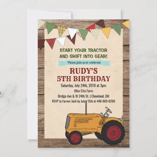 ANY AGE - Tractor Verjaardagsuitnodiging Kaart (Voorkant)