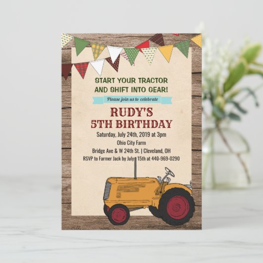 ANY AGE - Tractor Verjaardagsuitnodiging Kaart (Staand voorkant)