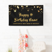 ANY AGE Verjaardag Black Gold Stars Custom Bericht Spandoek (Insitu)