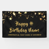 ANY AGE Verjaardag Black Gold Stars Custom Bericht Spandoek (Horizontaal)