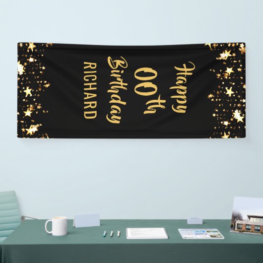 ANY AGE Verjaardag Borstel Scrip Zwart Goud Sterre Spandoek (Beurs)