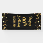 ANY AGE Verjaardag Borstel Scrip Zwart Goud Sterre Spandoek (Horizontaal)