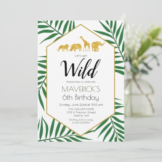 ANY AGE - Verjaardag Oerwoud Safari Invitation Kaart (Staand voorkant)