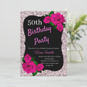 Any Age Verjaardag Roze Glitter Roze Rozen Kaart (Staand voorkant)