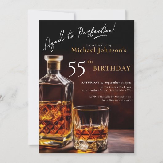 Any Age Verjaardag Zwart Goud Elegant Whiskey Part Kaart (Voorkant)