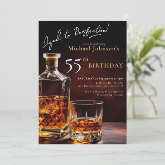 Any Age Verjaardag Zwart Goud Elegant Whiskey Part Kaart (Staand voorkant)