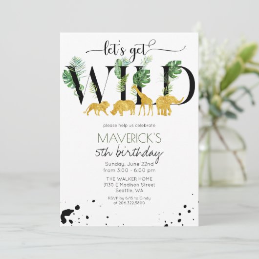ANY AGE - Wild Birthday Oerwoud Safari Invitation Kaart (Staand voorkant)
