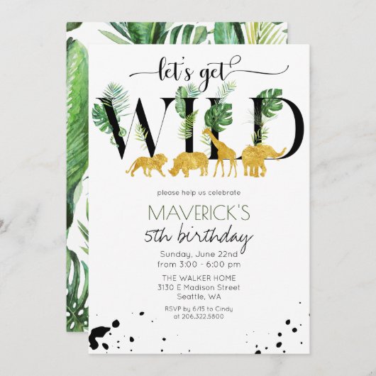 ANY AGE - Wild Birthday Oerwoud Safari Invitation Kaart (Voorkant / Achterkant)