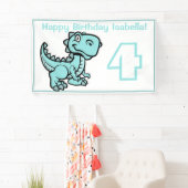 Any Age Wit en Blauwgroen T Rex Dinosaur Verjaarda Spandoek (Insitu)