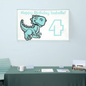 Any Age Wit en Blauwgroen T Rex Dinosaur Verjaarda Spandoek (Beurs)