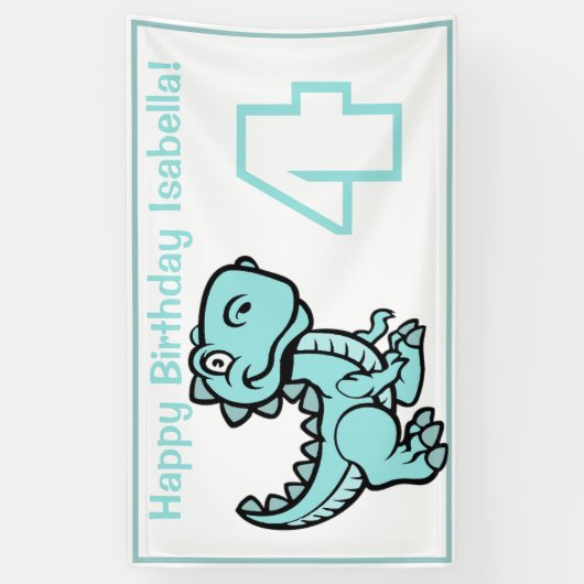 Any Age Wit en Blauwgroen T Rex Dinosaur Verjaarda Spandoek (Verticaal)