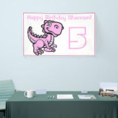 Any Age Wit en Roze T Rex Dinosaurus Verjaardag Spandoek (Beurs)