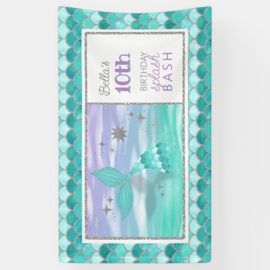 ANY AGE Zeemeermin Splash Bash Verjaardagsfeestban Spandoek (Verticaal)