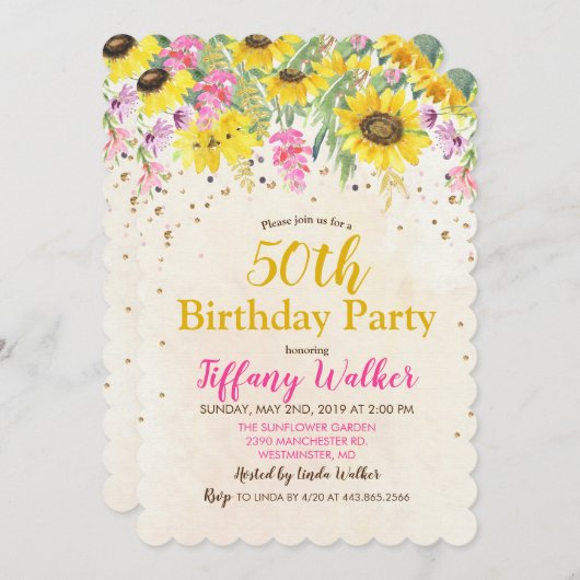 ANY AGE - Zonnebloem Verjaardagsfeestuitnodiging Kaart (Voorkant / Achterkant)