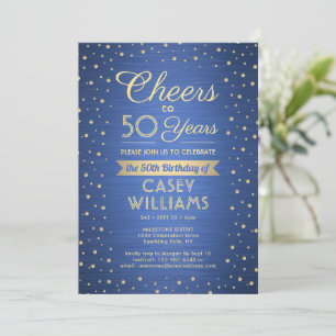 ANY Birthday Cheers Brushed Blue en Gold Confetti Kaart