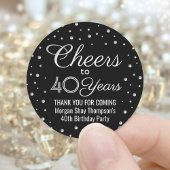 ANY Birthday Cheers Elegant Zwart Zilver Confetti Ronde Sticker