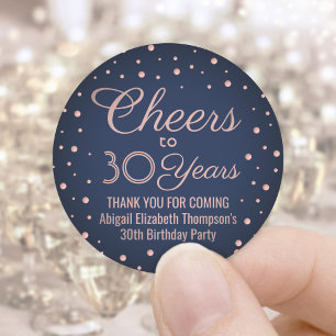 ANY Birthday Cheers Navy Blue en Roze Confetti Ronde Sticker