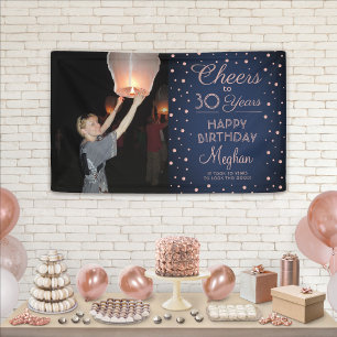 ANY Birthday Cheers Navy en Roze Confetti 1 Foto Spandoek