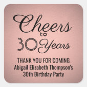ANY Birthday Cheers Zwart en Roos Gold Faux Folie Vierkante Sticker (Voorkant)