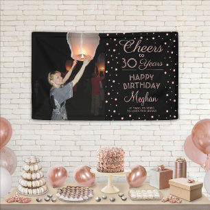 ANY Birthday Cheers Zwart & Roze Confetti 1 Foto Spandoek