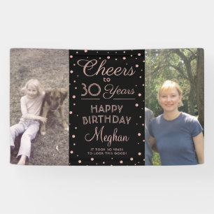 ANY Birthday Cheers Zwart & Roze Confetti 2 Foto Spandoek