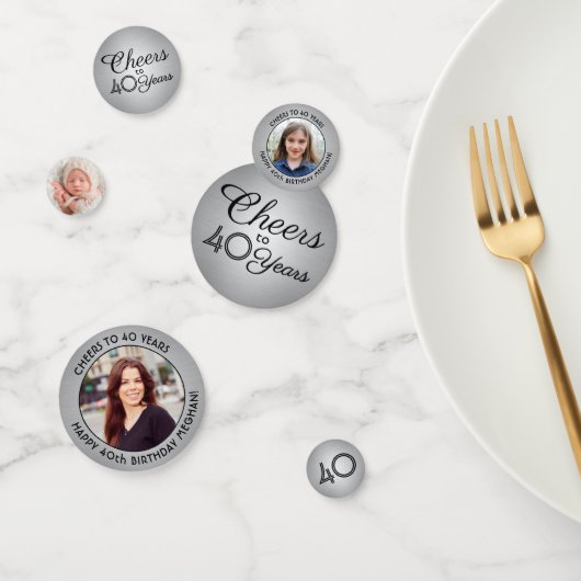 ANY Birthday Cheers Zwart Silver Faux Folie 3 Foto Confetti (Groep)