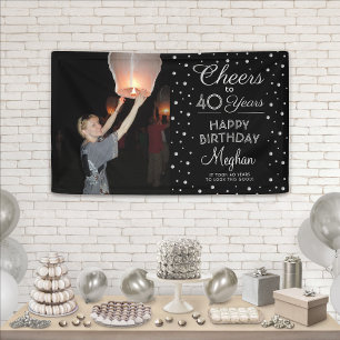 ANY Birthday Cheers Zwart Zilver Confetti 1 Foto Spandoek