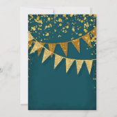 Any Birthday Peacock Blue Gold Confetti Pennant Kaart (Achterkant)